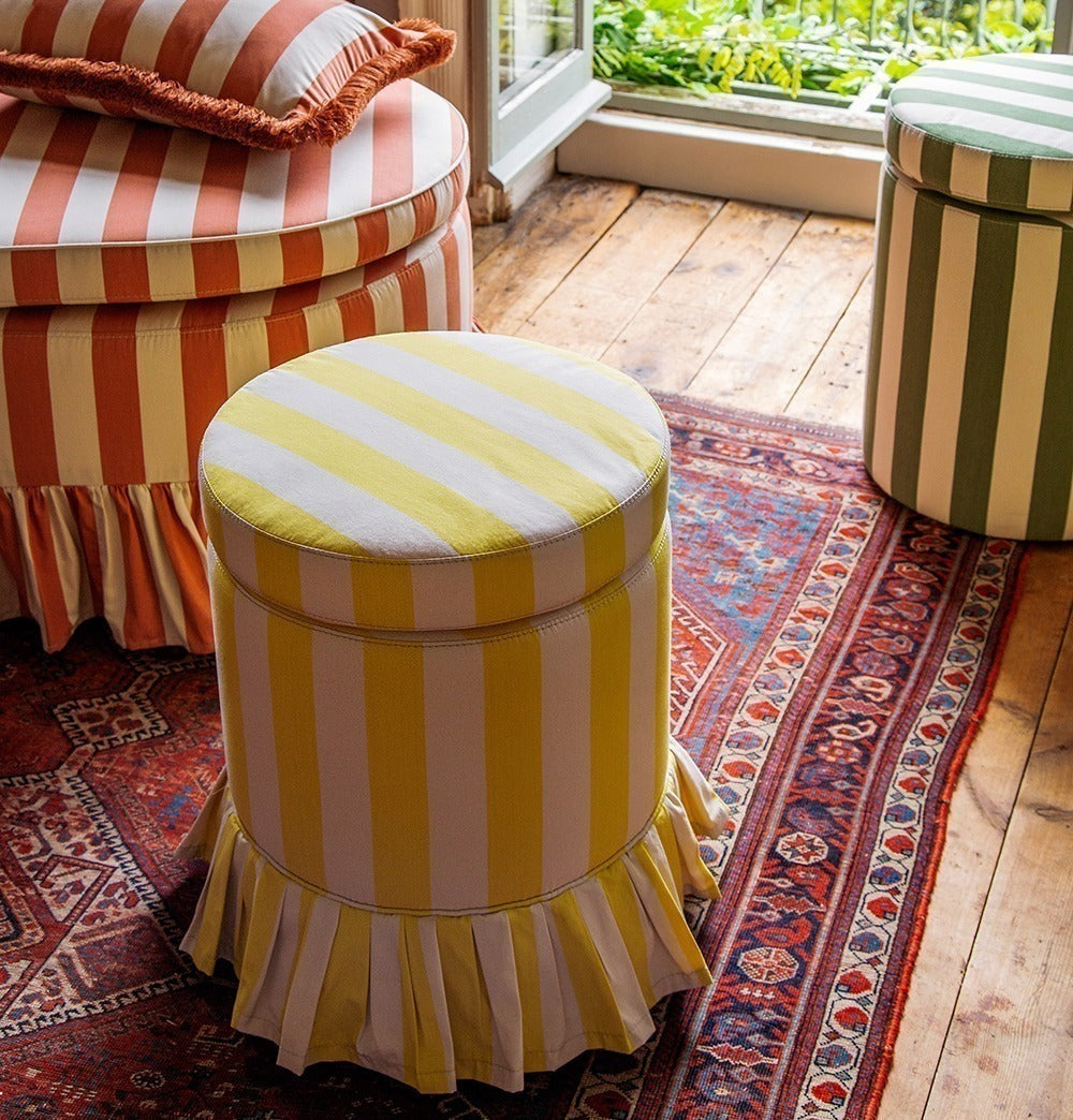 Aurora Footstool Sonia Stripe Citron with Skirt